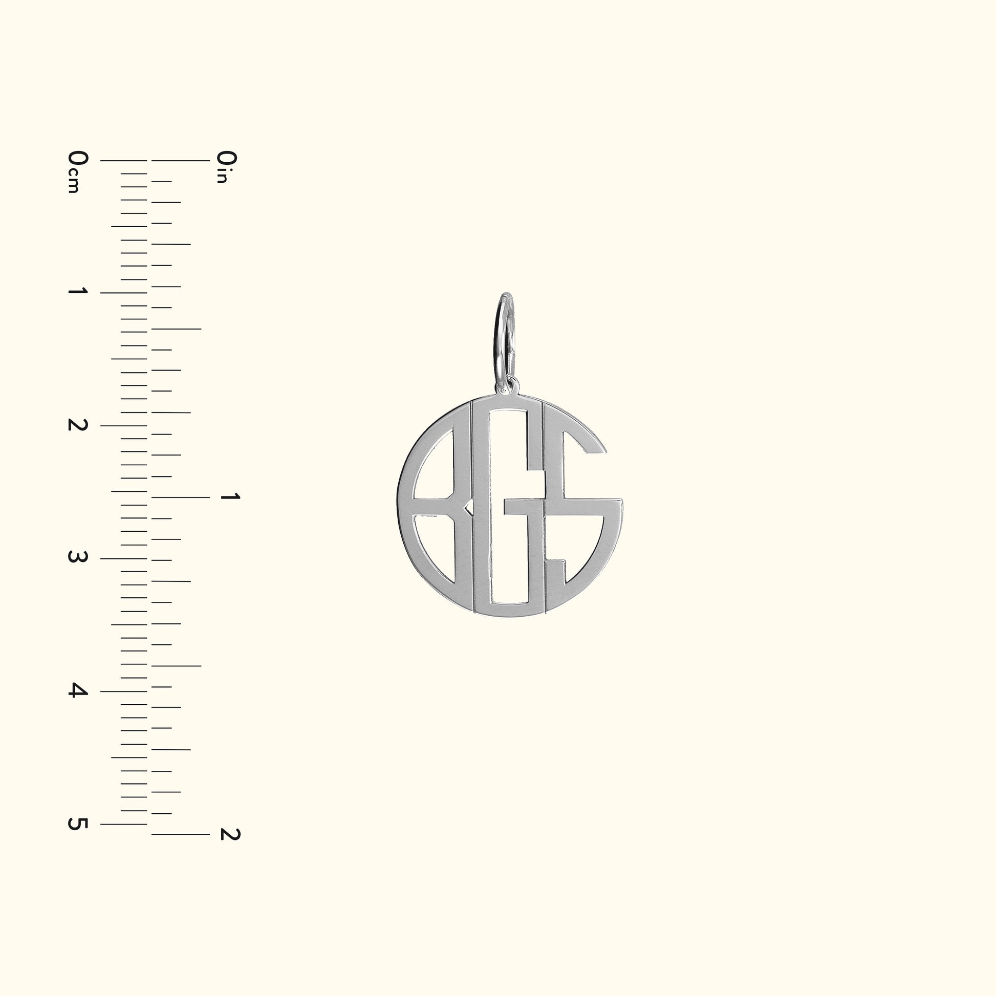 Silver monogram pendant featuring the letters A, G, and S, with a loop for attachment.