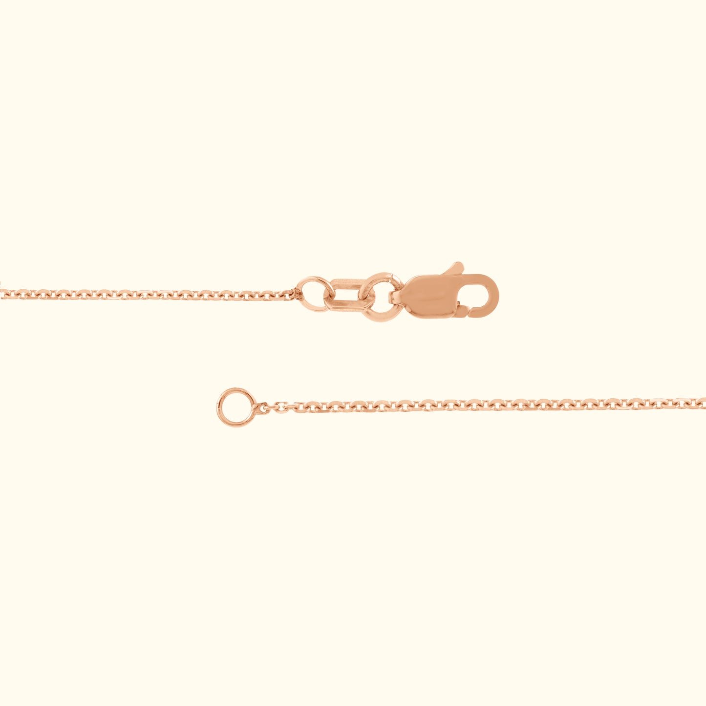 Thin rose gold chain necklace with a lobster clasp and an open end.