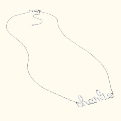 Whimsical Doodle Nameplate Necklace in Yellow Gold