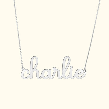 Whimsical Doodle Nameplate Necklace in Yellow Gold