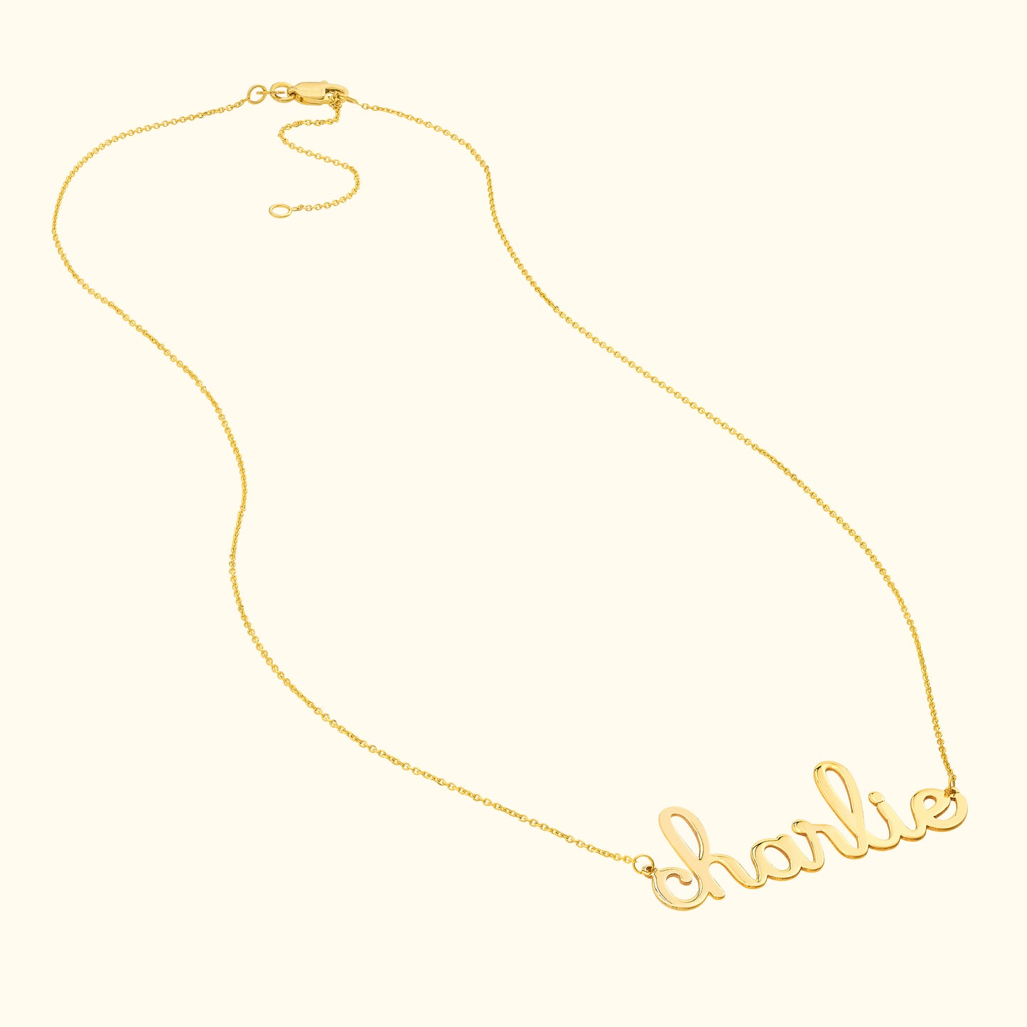 Whimsical Doodle Nameplate Necklace in Yellow Gold