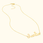 Whimsical Doodle Nameplate Necklace in Yellow Gold
