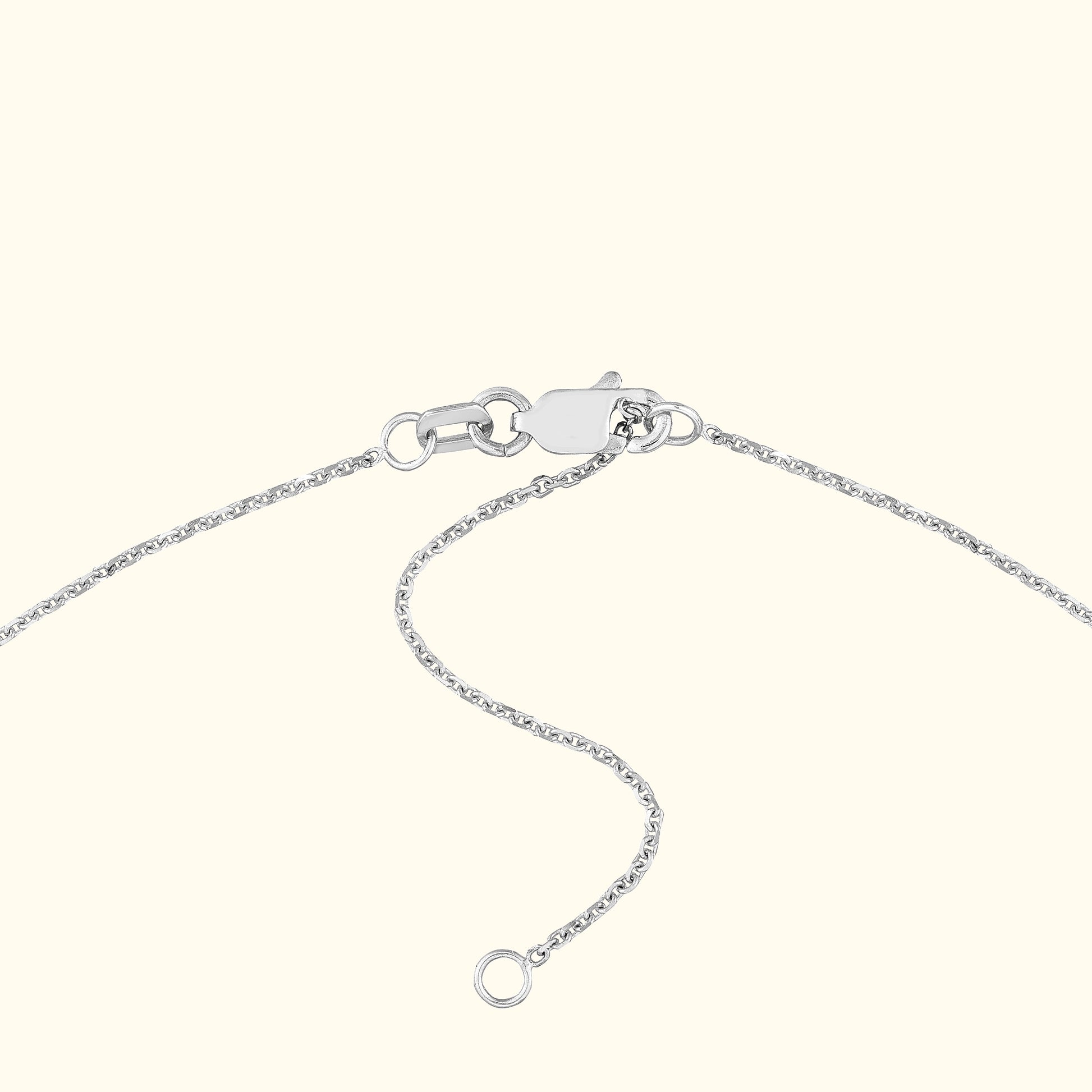 Delicate silver necklace chain with a clasp and adjustable length.