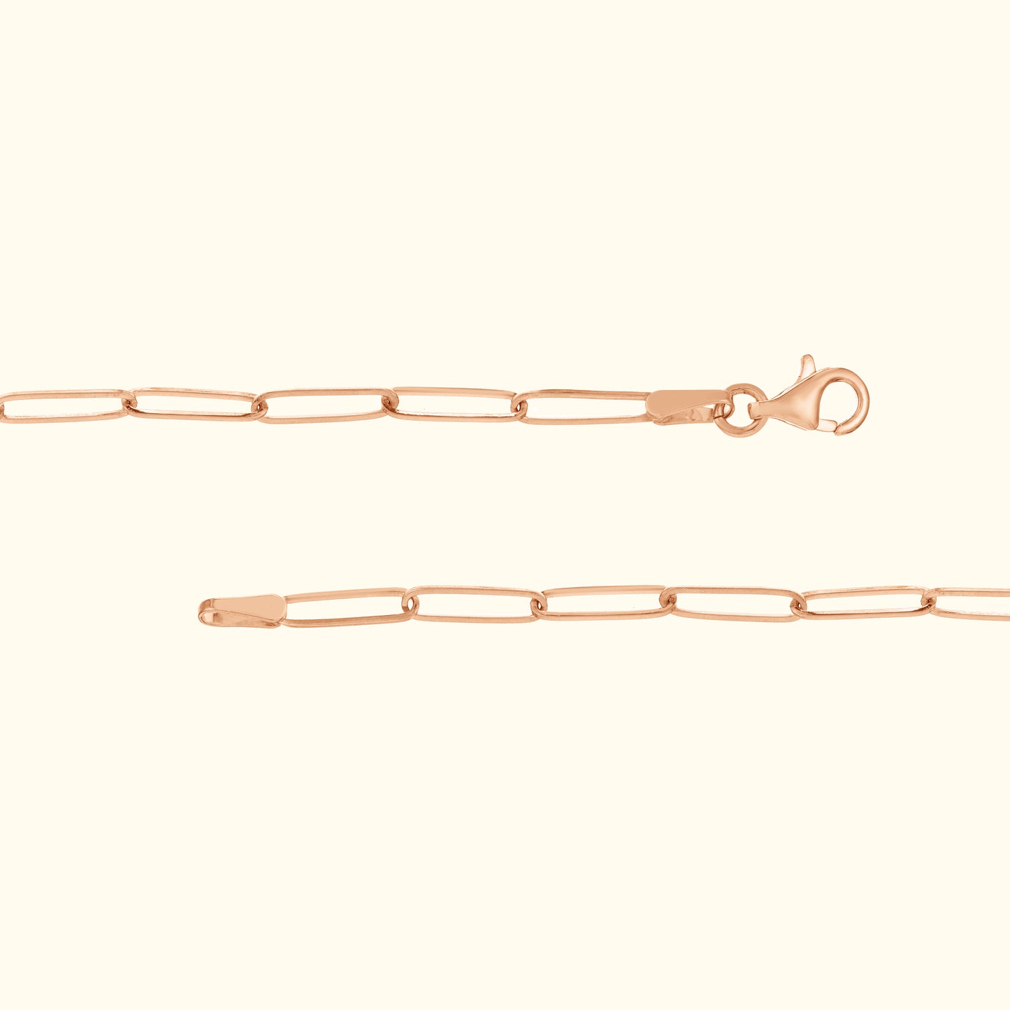 Rose gold chain bracelet with a lobster clasp and elongated links.