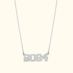 Silver necklace featuring the number "2024" as a stylish pendant.