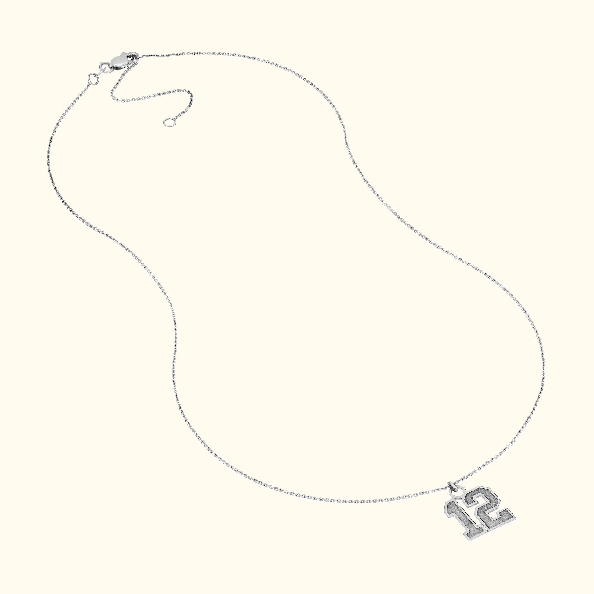 Sterling silver necklace featuring a large number "12" pendant.