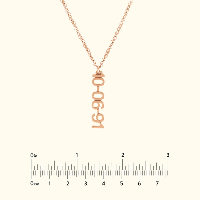 Vertical Gold Numeral Necklace - Block Design