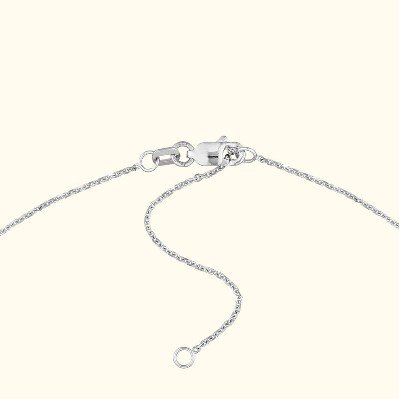 Silver chain necklace with a clasp and adjustable links.