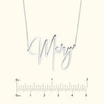 Silver necklace featuring the name "Mary" in cursive lettering.