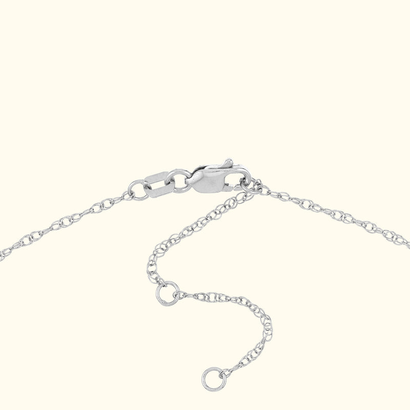 Silver chain necklace with a lobster clasp and extended length options.
