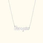 Silver necklace featuring the name "Georgia" in cursive lettering.
