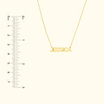 Yellow gold name necklace with the name "JESSICA" displayed prominently.