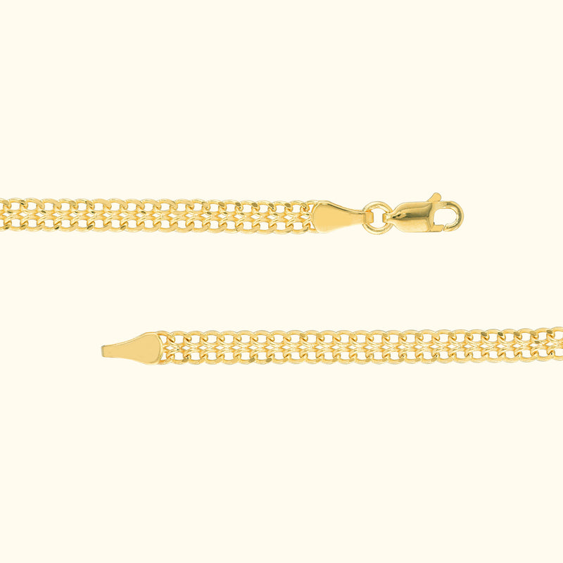Shiny gold chain necklace with a lobster clasp and a sleek, delicate design.