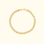 Gold chain bracelet with a secure clasp, featuring smooth, rounded links.