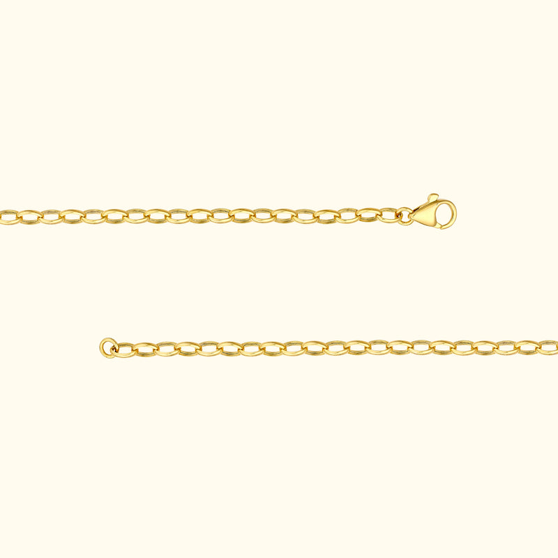 Gold chain bracelet with a clasp, displayed on a light background.