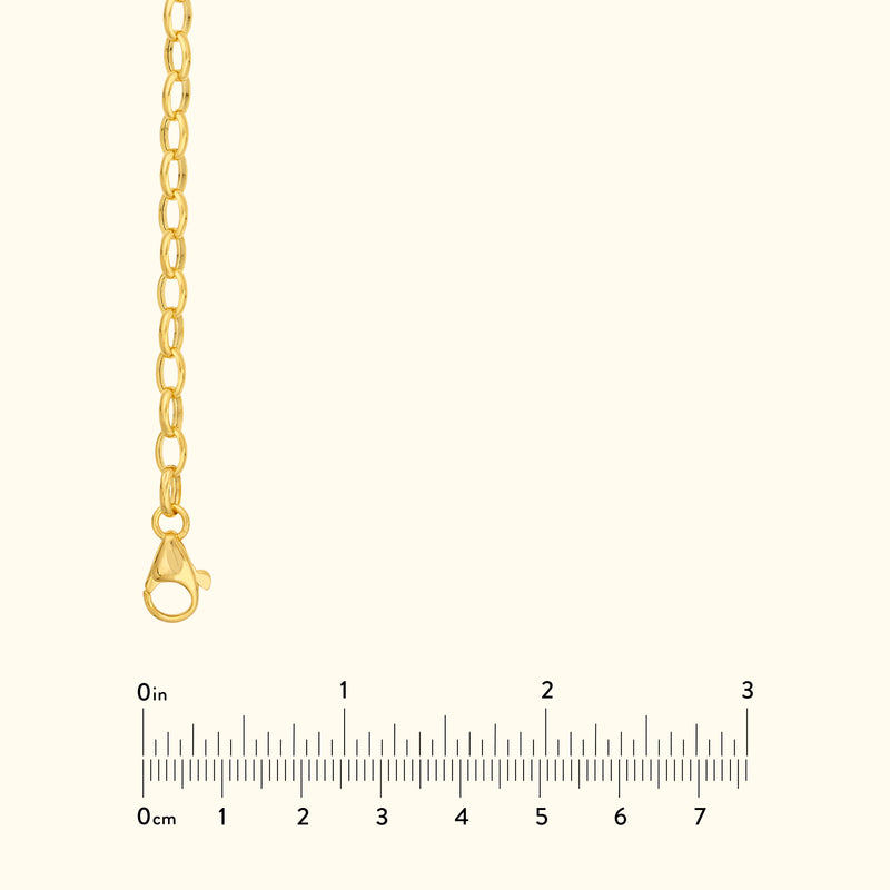 Gold chain necklace with a lobster clasp, featuring links in a simple design.