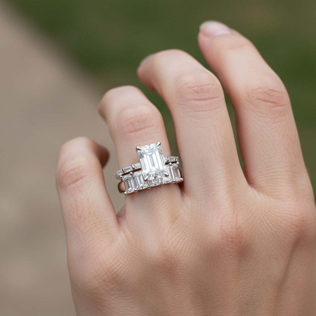 'Clara' 5 Stone 3.00ct Emerald Diamond Wedding Band