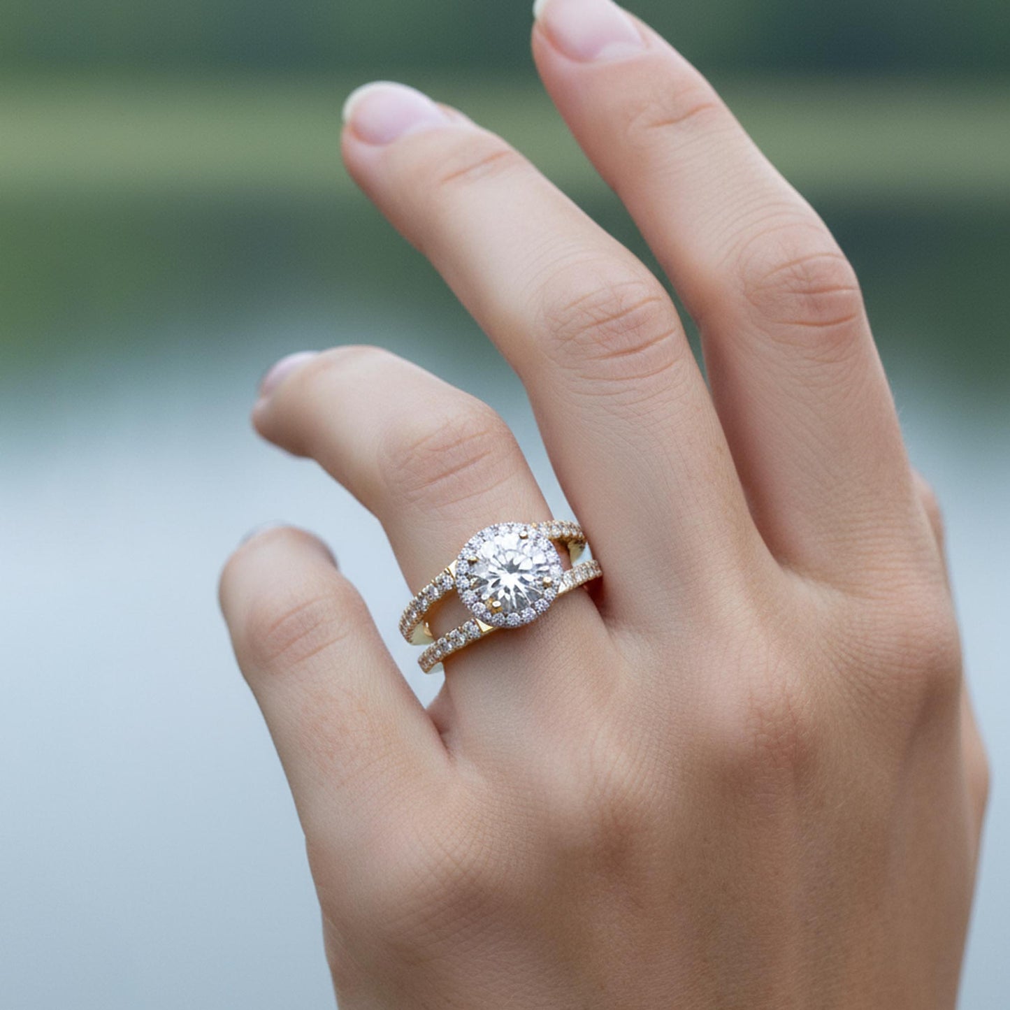 Goldie' Round Diamond Ring with Halo Design