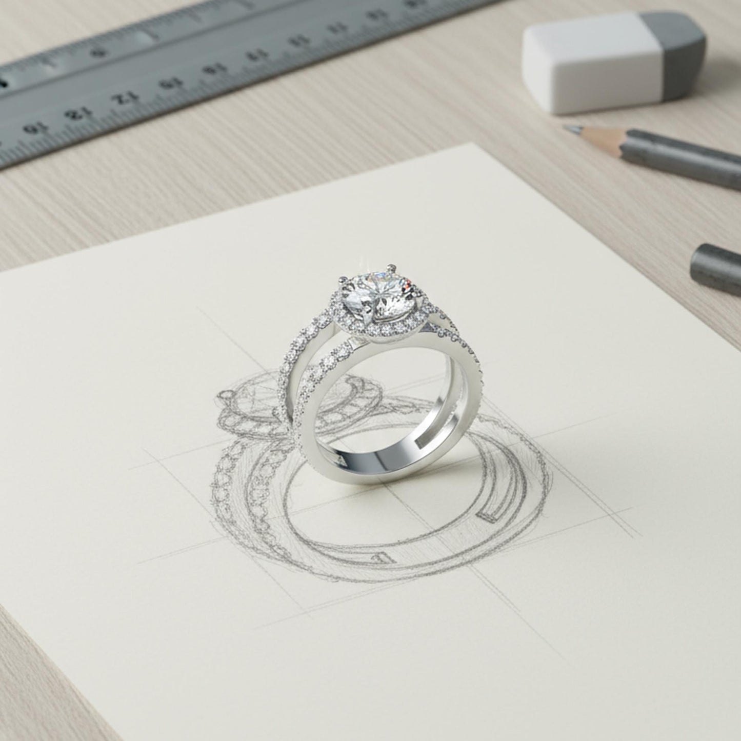 Goldie' Round Diamond Ring with Halo Design
