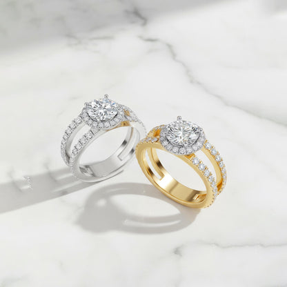Goldie' Round Diamond Ring with Halo Design