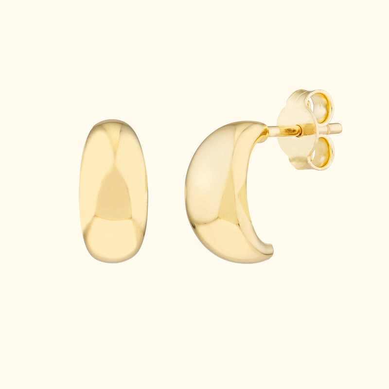 Gold hoop earrings with a smooth, polished finish, displayed against a light background.