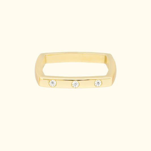 Bold Gold Diamond Square Band Ring