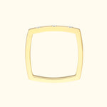 Gold geometric ring with three small diamonds set at the top.