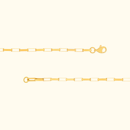 Thin golden chain with a lobster clasp and circular loop, designed for necklaces or bracelets.