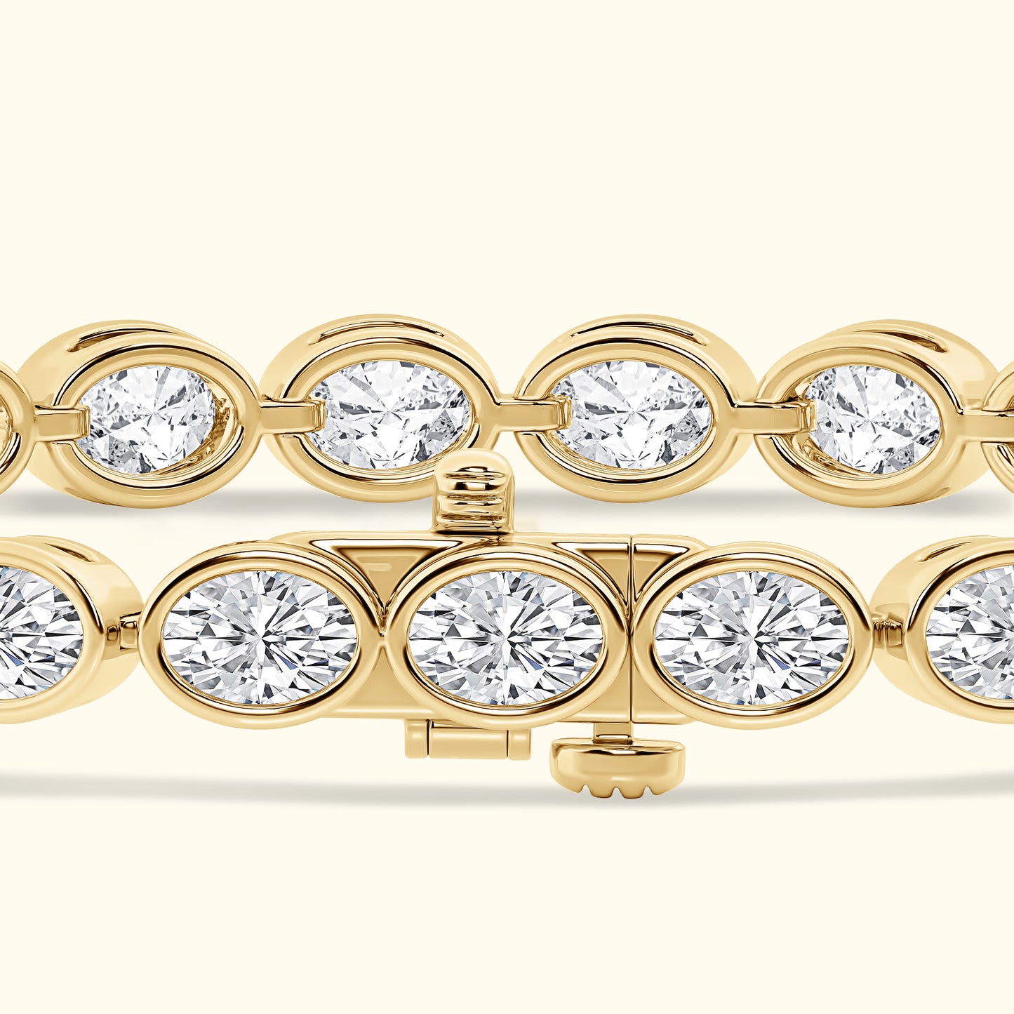 Gold bracelet featuring oval links with sparkling round diamonds.