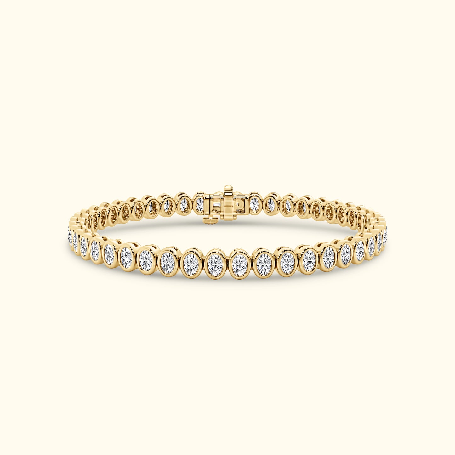 Elegant gold bracelet with round diamonds set in a delicate line pattern.