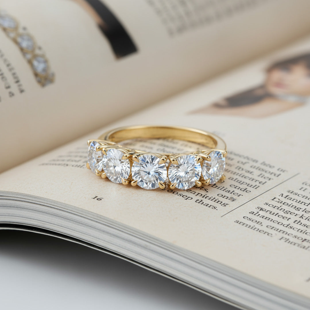 'Addison' 5 Stone Round Diamond Wedding Band