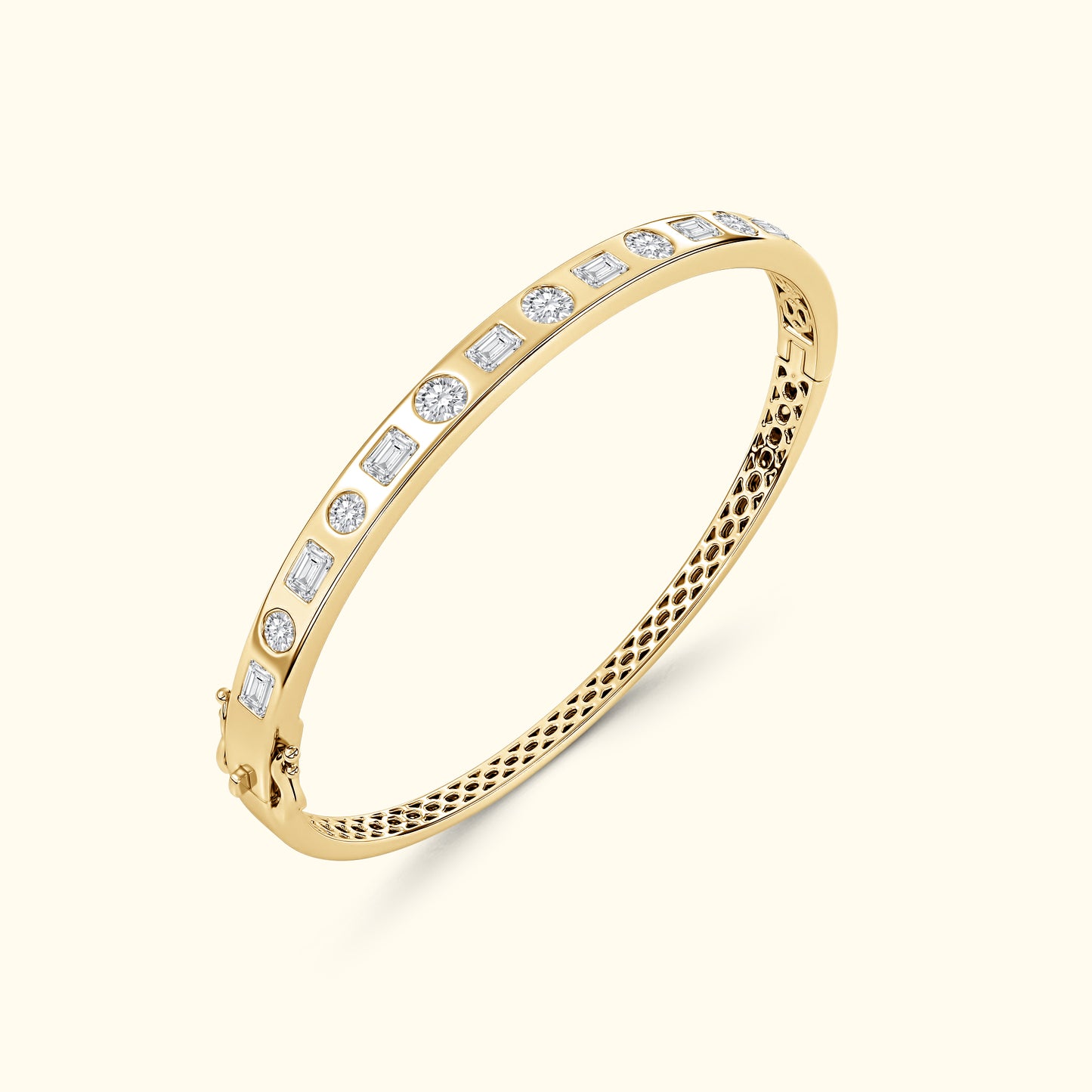 Bezel Set Emerald and Round Mixed Diamond Bracelet